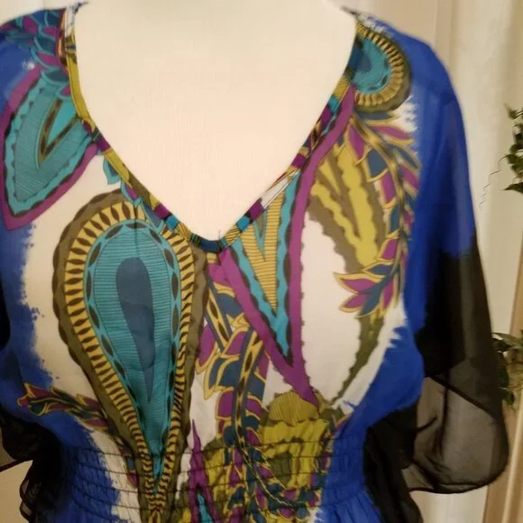 Bisou Bisou Blue with pattern sheer NWOT 14 - Picture 3 of 6